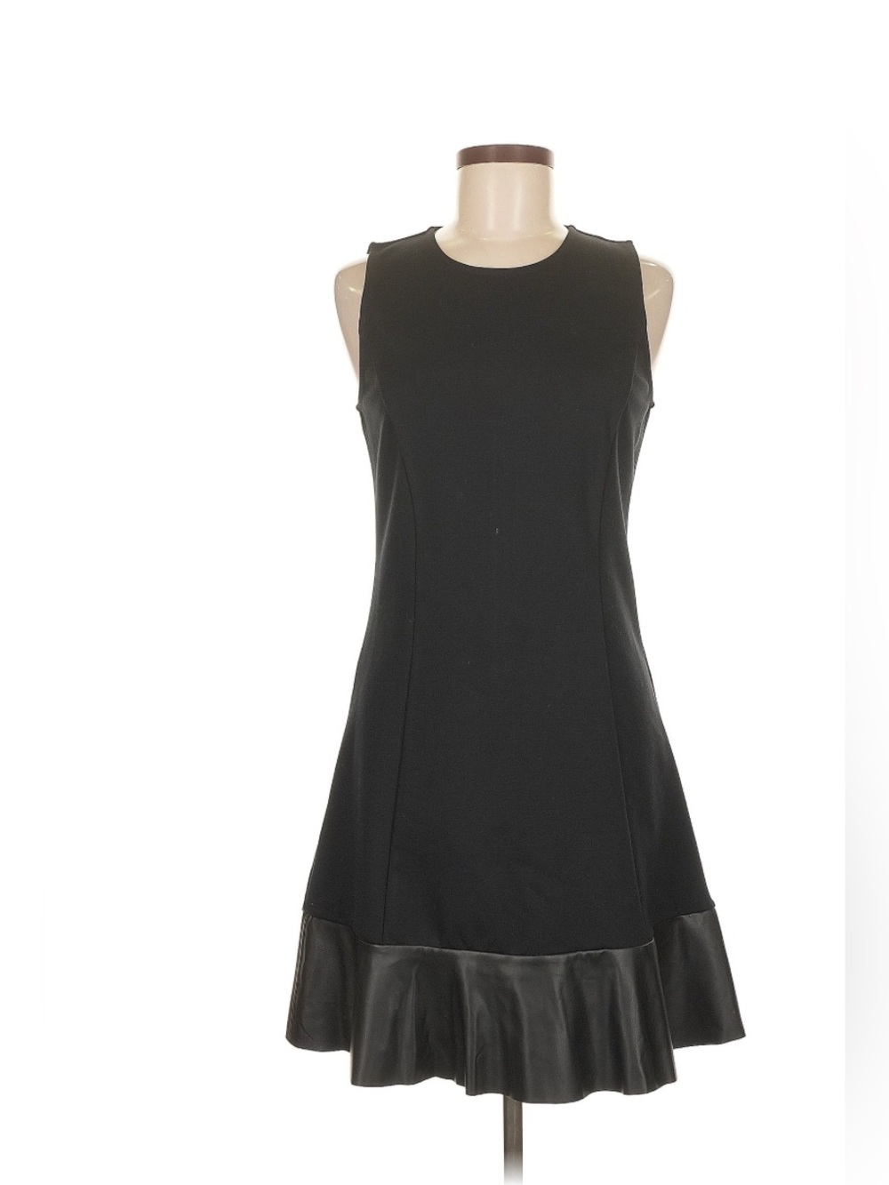 Michael Kors Black Sleeveless A-Line Dress with Leather Trim